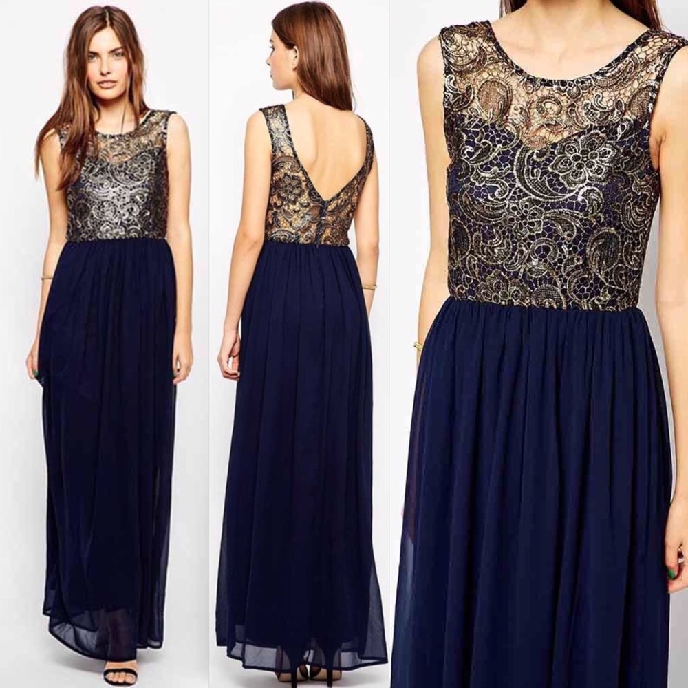 Blue and Gold Prom Dress